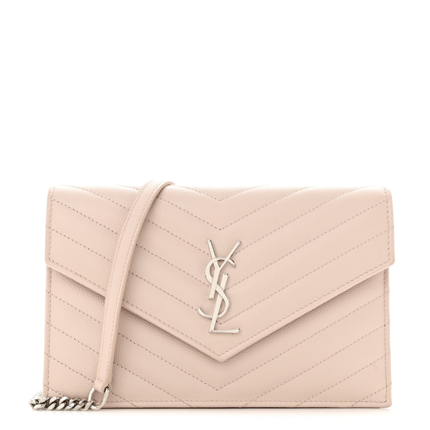 Saint Laurent Grain De Poudre Matelasse Chevron Monogram Envelope Chain Wallet Washed Pale Pink 1 of 10