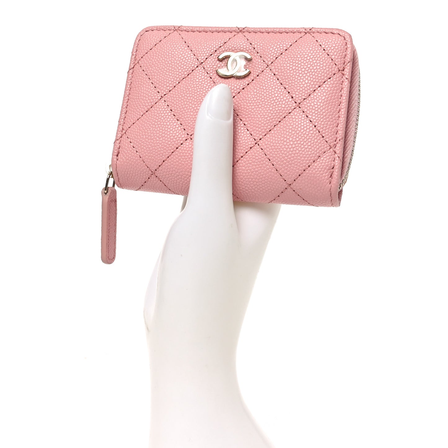 Caviar Quilted Compact Zipped Wallet Pink