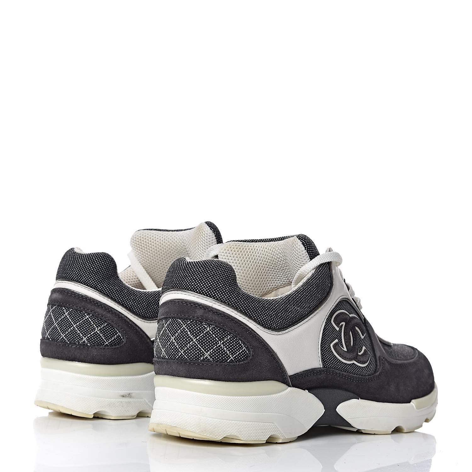 Chanel Suede Calfskin CC Sneakers 38.5 Grey 4 of 15