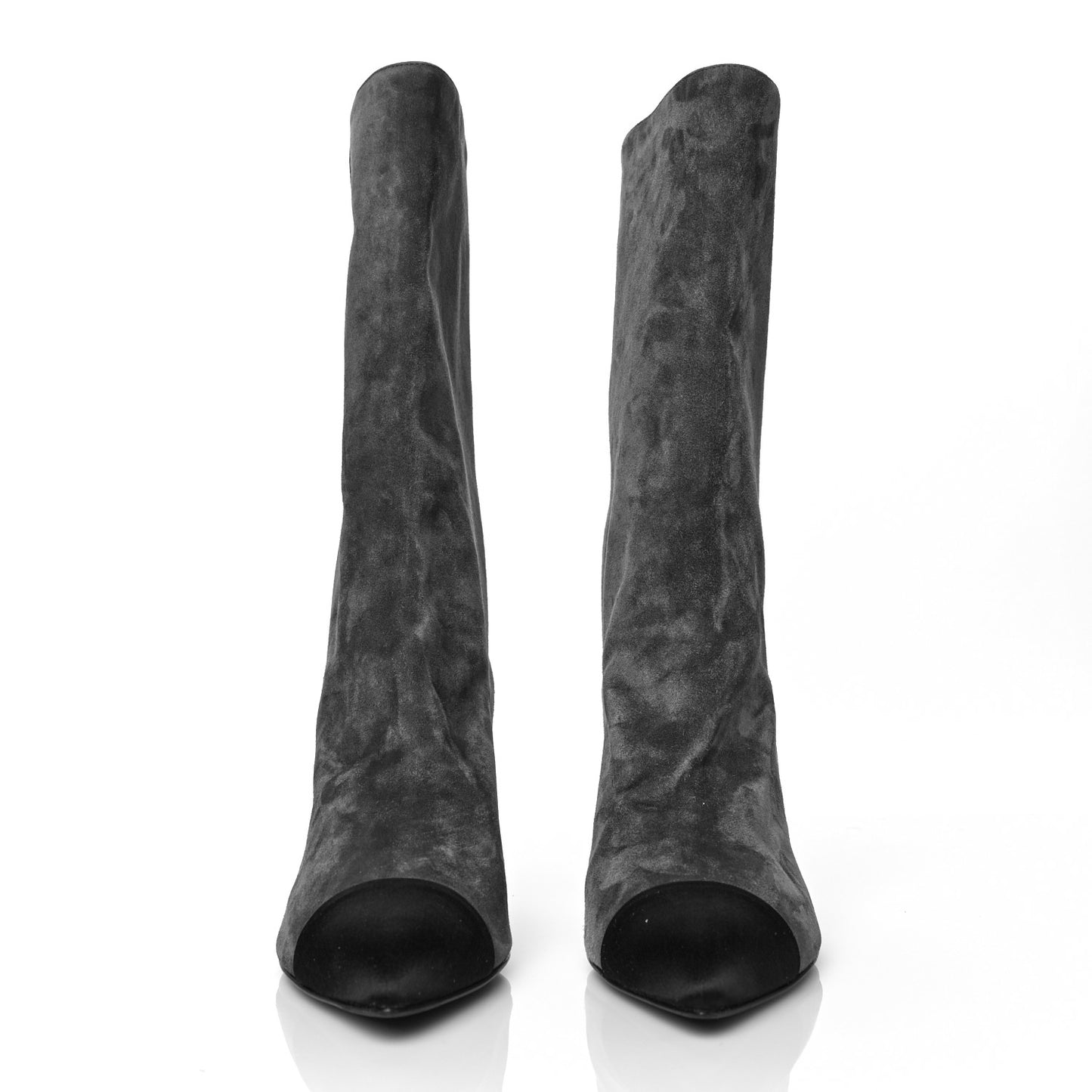 Suede Calfskin Satin Gabrielle Cap Toe Short Boots 39.5 Grey Black
