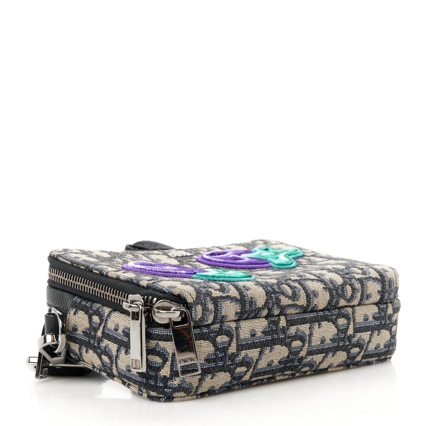 X KENNY SCHARF Oblique Canvas Embroidered Patches Crossbody Charcoal