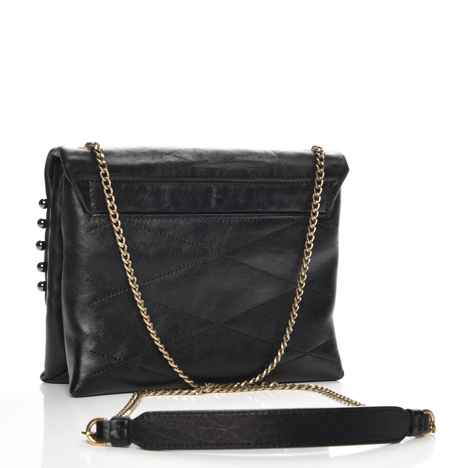 Lanvin Lambskin Quilted Metal Pearl Mini Sugar Flap Shoulder Bag Black 3 of 5