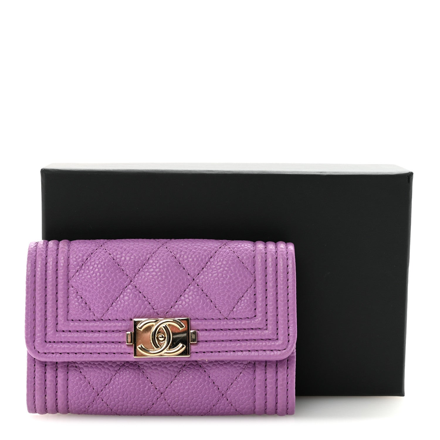 Chanel Caviar Quilted Boy Flap Card Holder Purple 1825451