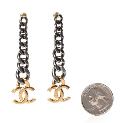 Chanel Metal CC Pick Drop Earrings Ruthenium Gold 2 of 4