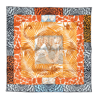 Hermes Silk Jungle Love au Tampon Scarf 70 Orange Cuit Bleu Vert-de-gris 1 of 5