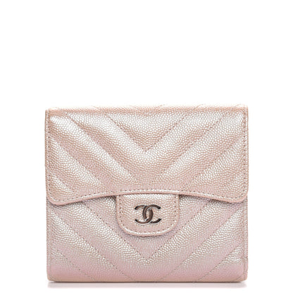 Chanel Metallic Caviar Chevron Quilted Compact Flap Wallet Light Gold 1 of 9