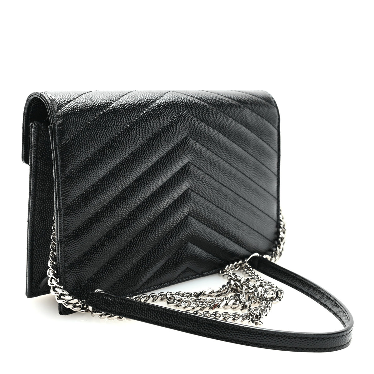 Grain De Poudre Matelasse Chevron Monogram Envelope Chain Wallet Black