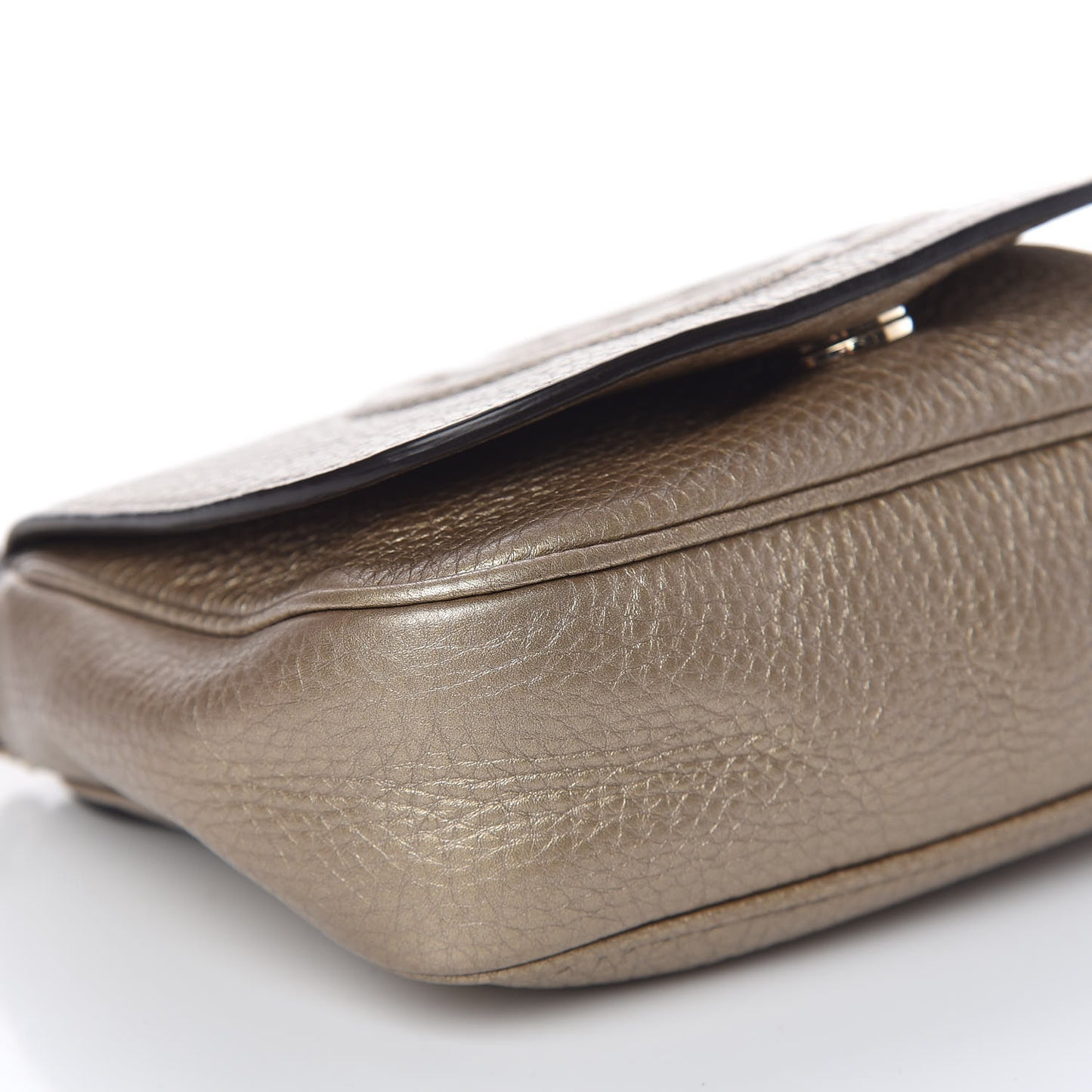 Metallic Pebbled Calfskin Small Soho Flap Crossbody Golden Beige