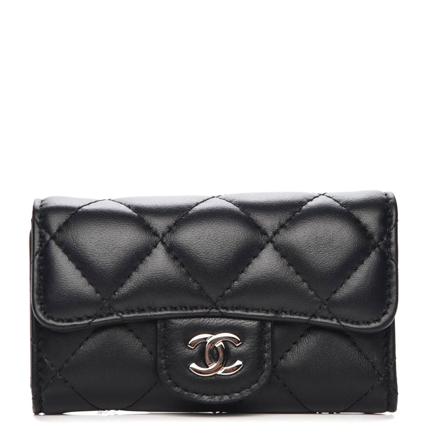 Lambskin Quilted 6 Key Holder Black