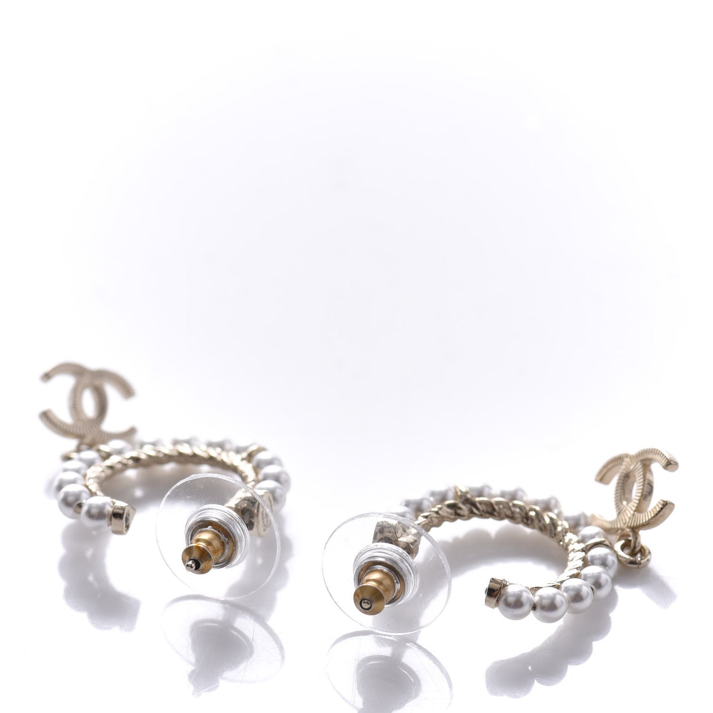 Pearl Charms CC Hoop Earrings Gold
