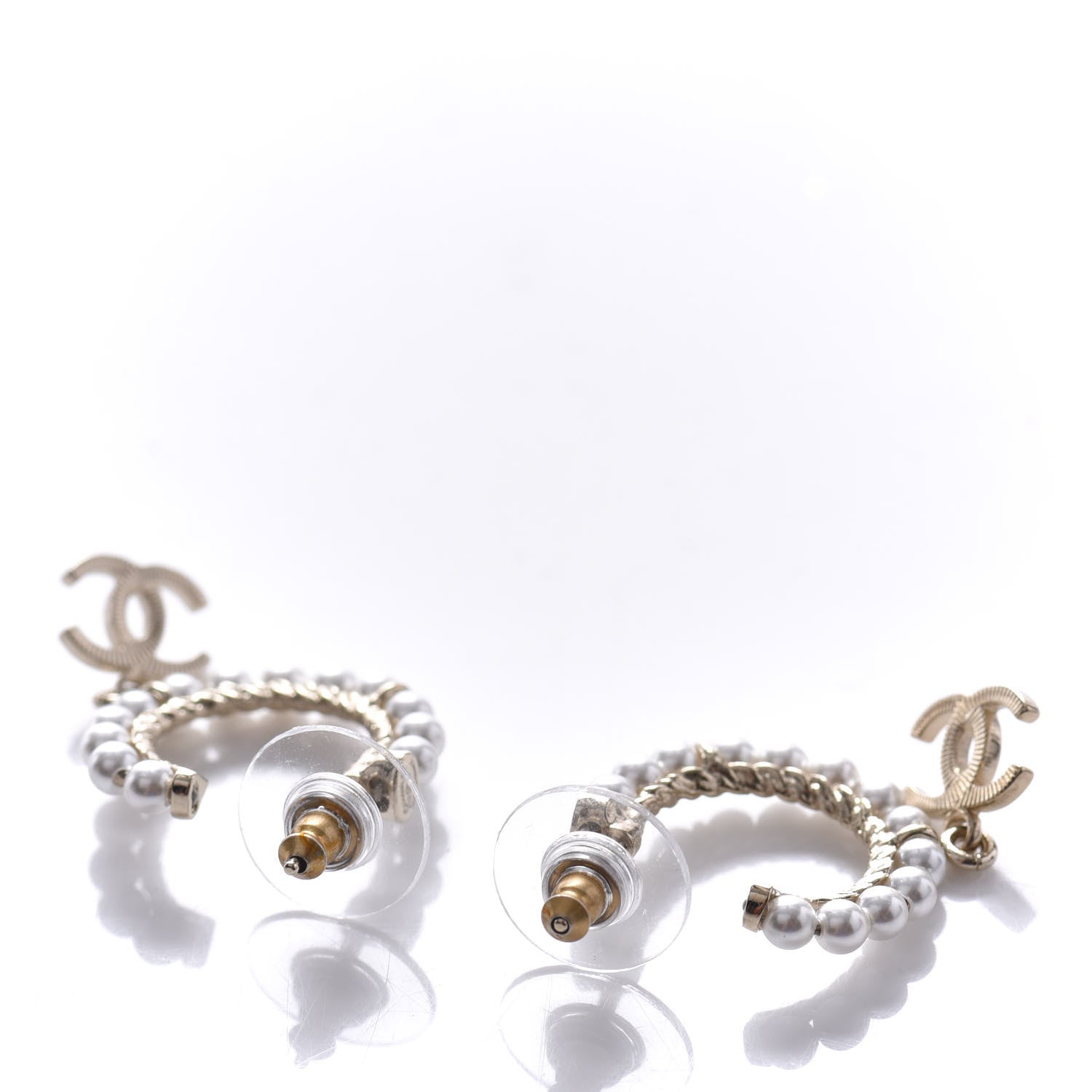 Chanel Pearl Charms CC Hoop Earrings Gold 3 of 5