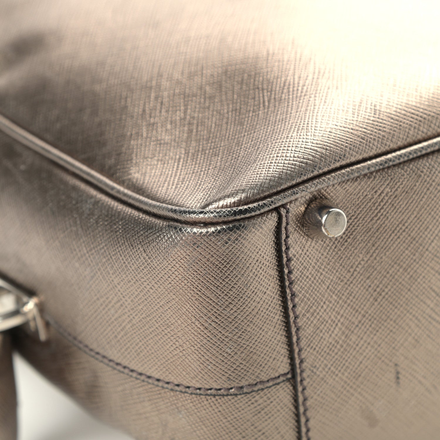 Prada Metallic Saffiano Lux Bowler Pirite 8 of 18