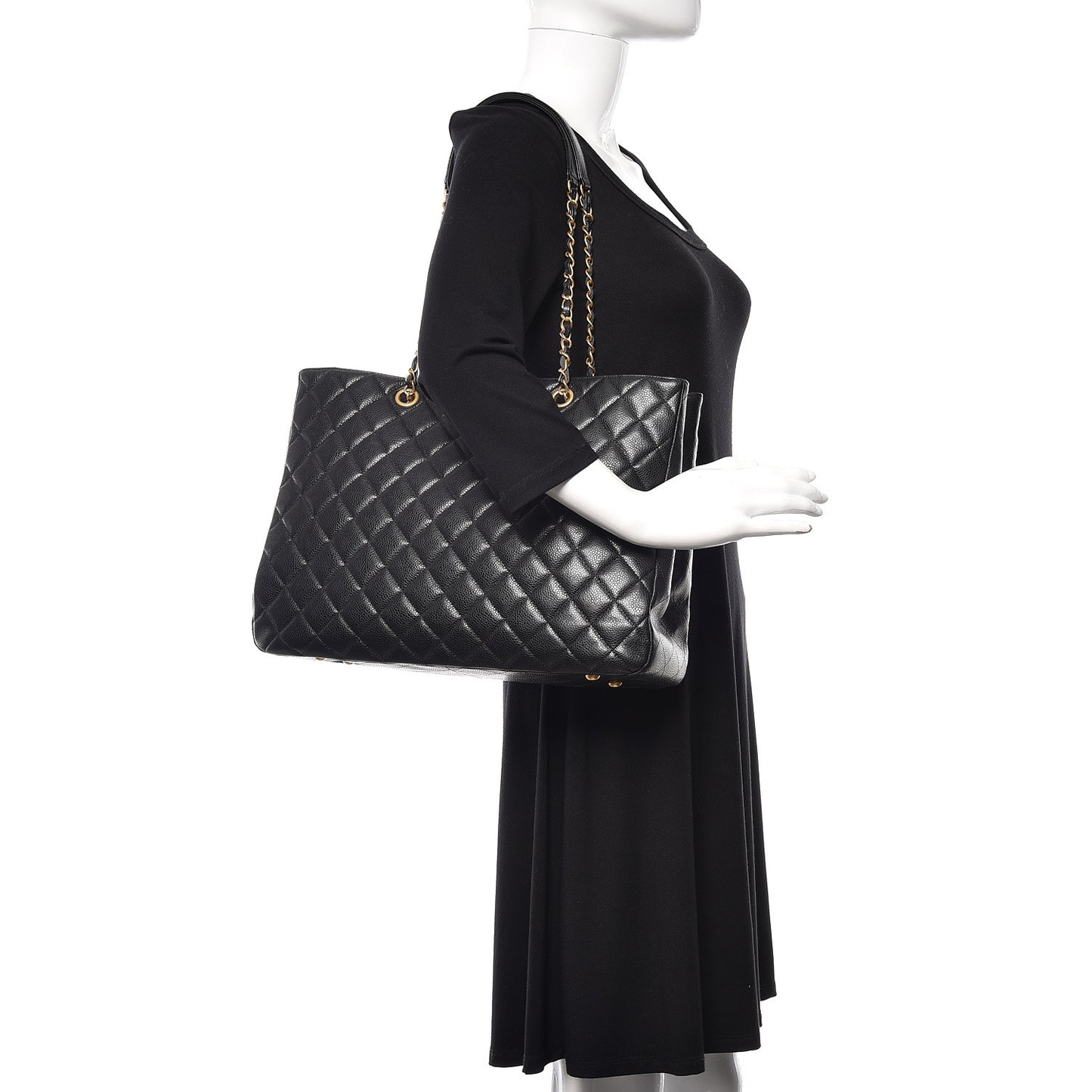 Caviar Quilted Large Shopping Tote Black