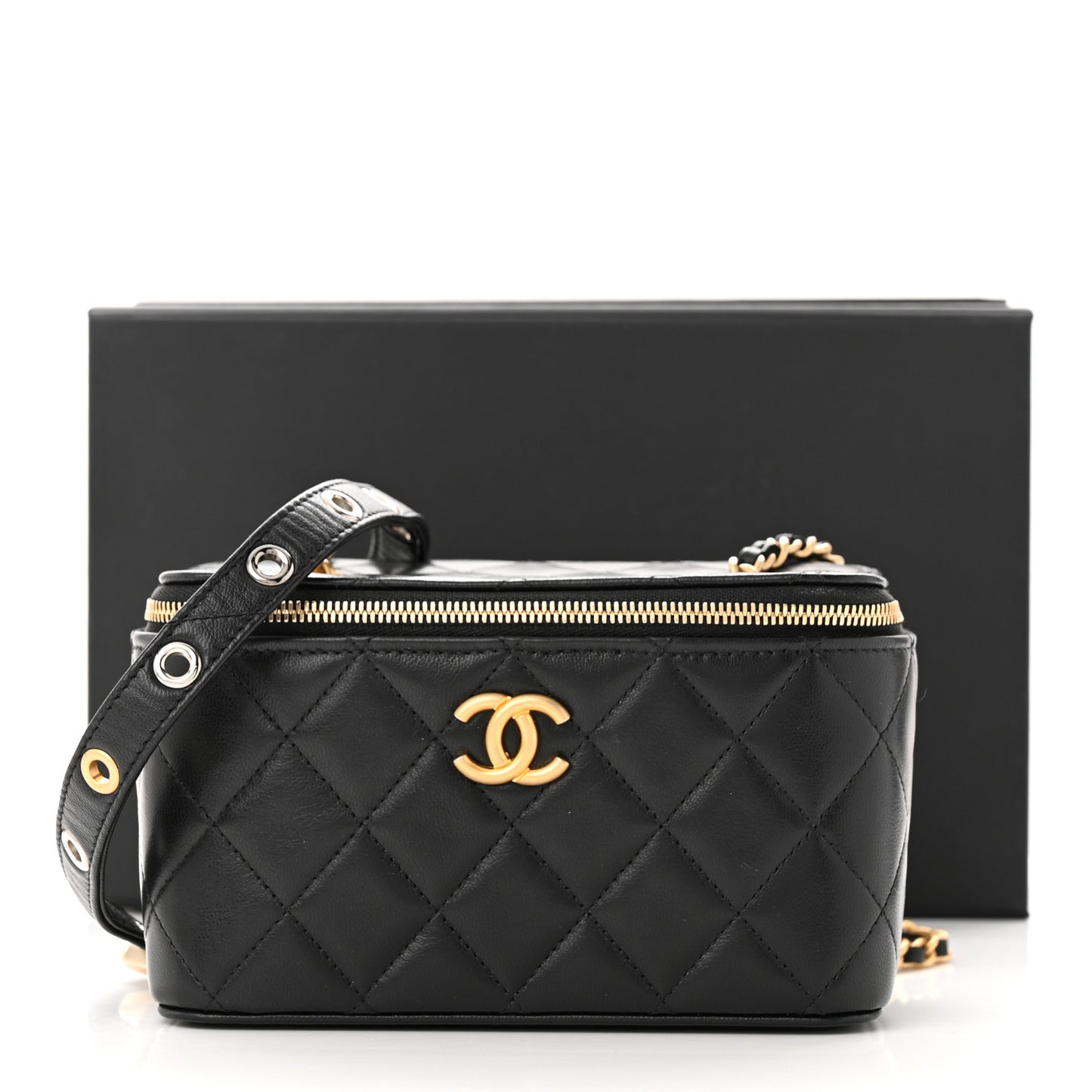 Goatskin Quilted Punk Essentials Vanity Case With Chain Black
