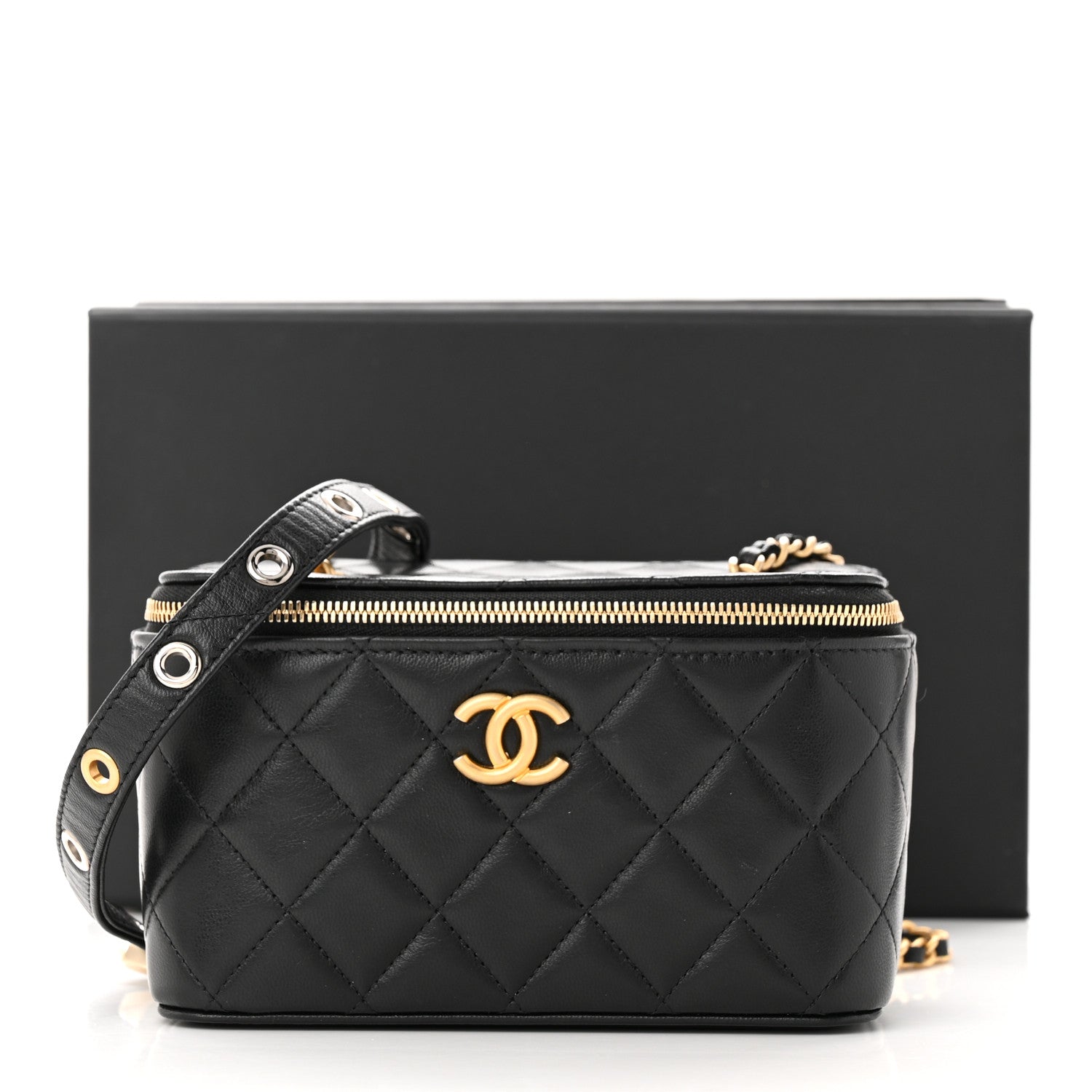 Chanel Goatskin Quilted Punk Essentials Vanity Case With Chain Black 11 of 11