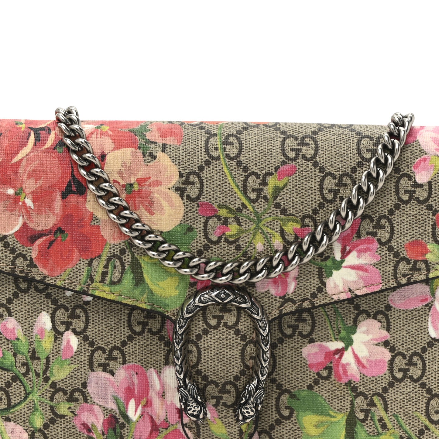 GG Supreme Monogram Blooms Mini Dionysus Chain Wallet Beige Multicolor Dry Rose