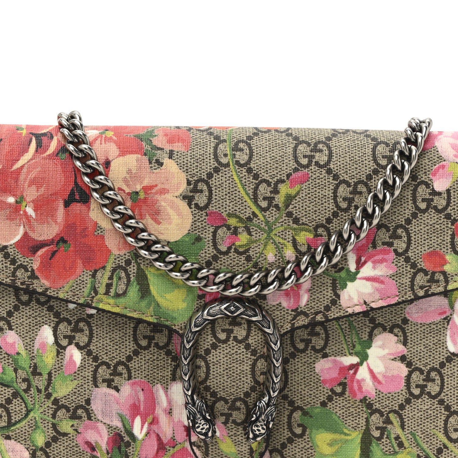 Gucci GG Supreme Monogram Blooms Mini Dionysus Chain Wallet Beige Multicolor Dry Rose 9 of 14