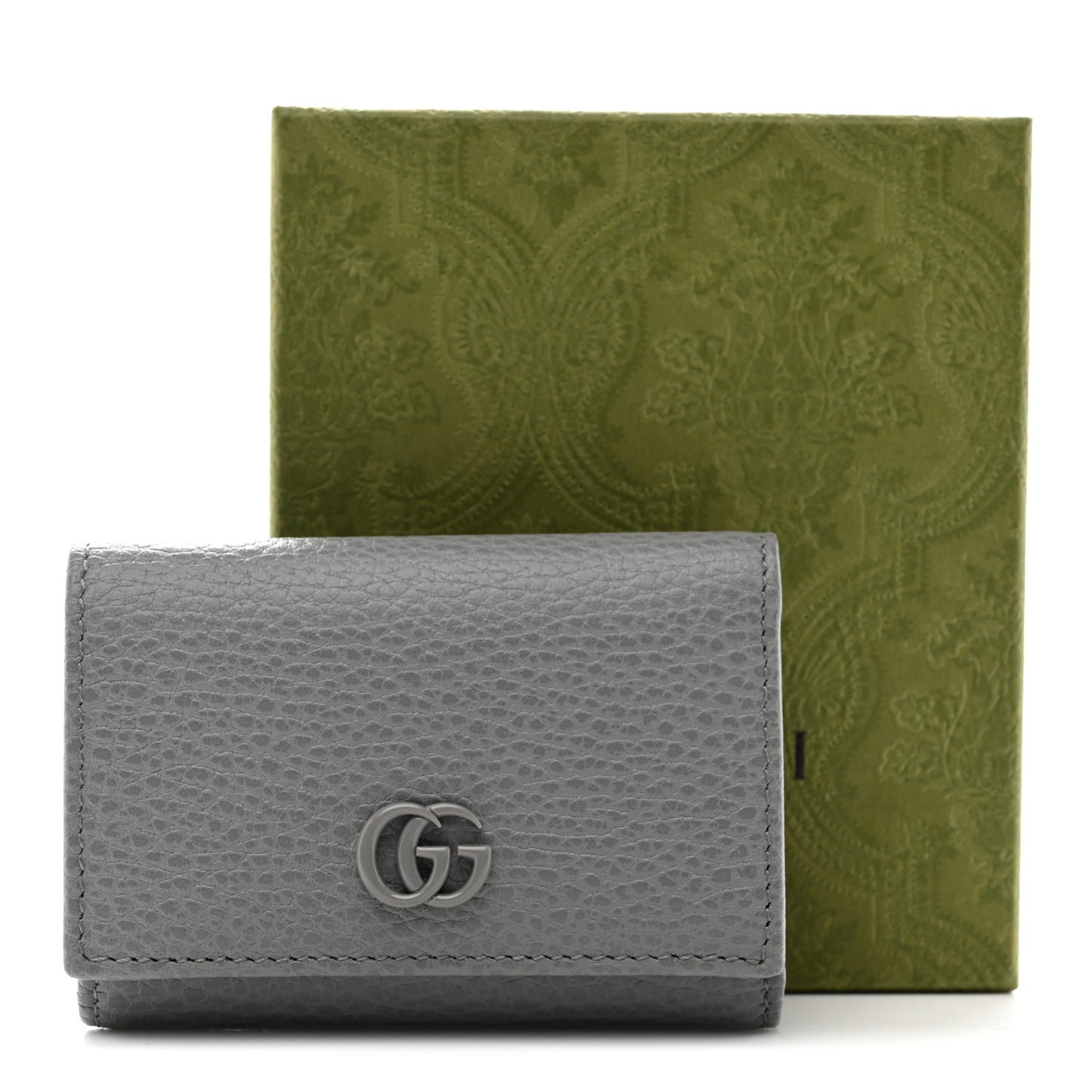 Dollar Calfskin Enamel Monochrome Medium GG Marmont Wallet Deep Grey