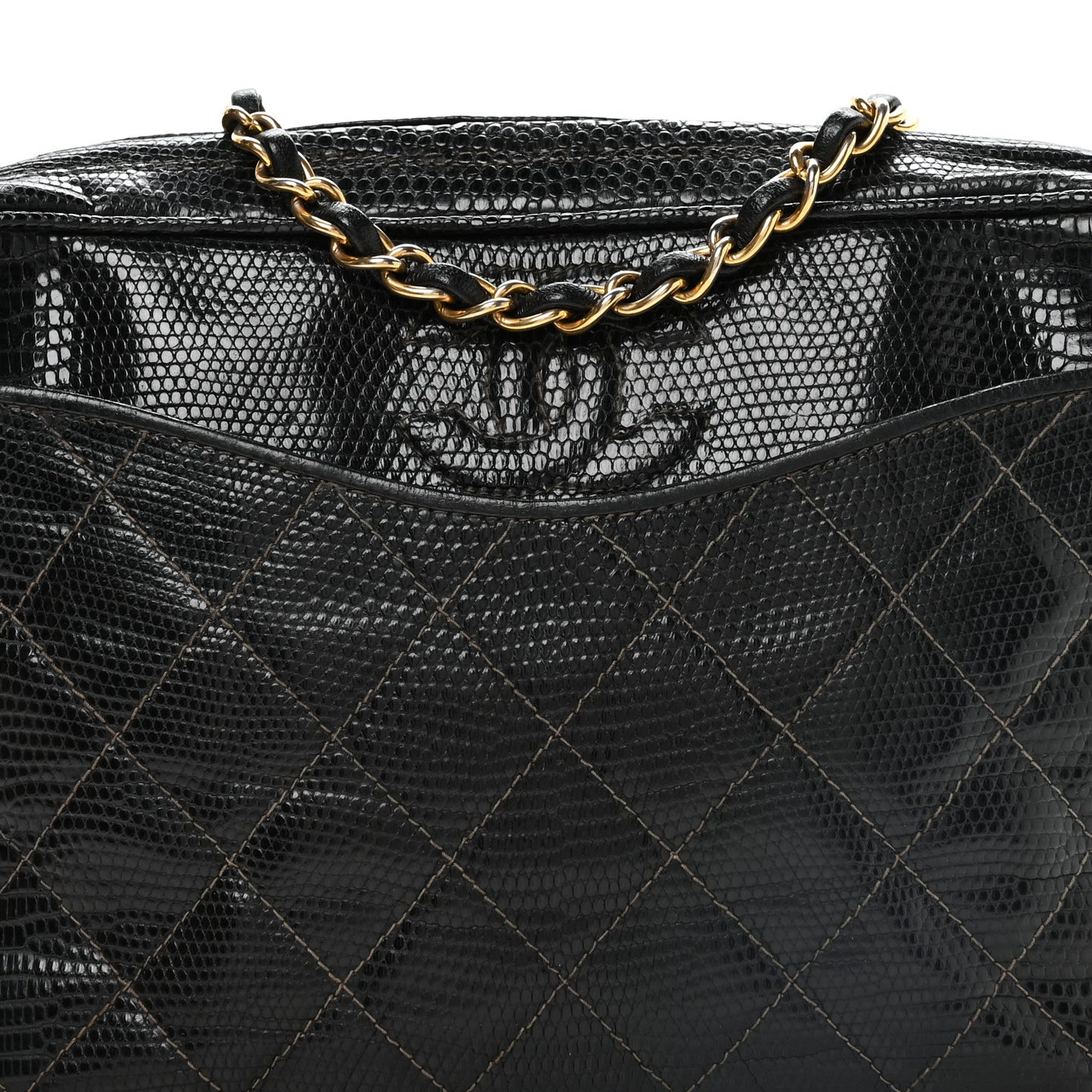 Lizard Quilted Small Tassel Camera Case Black