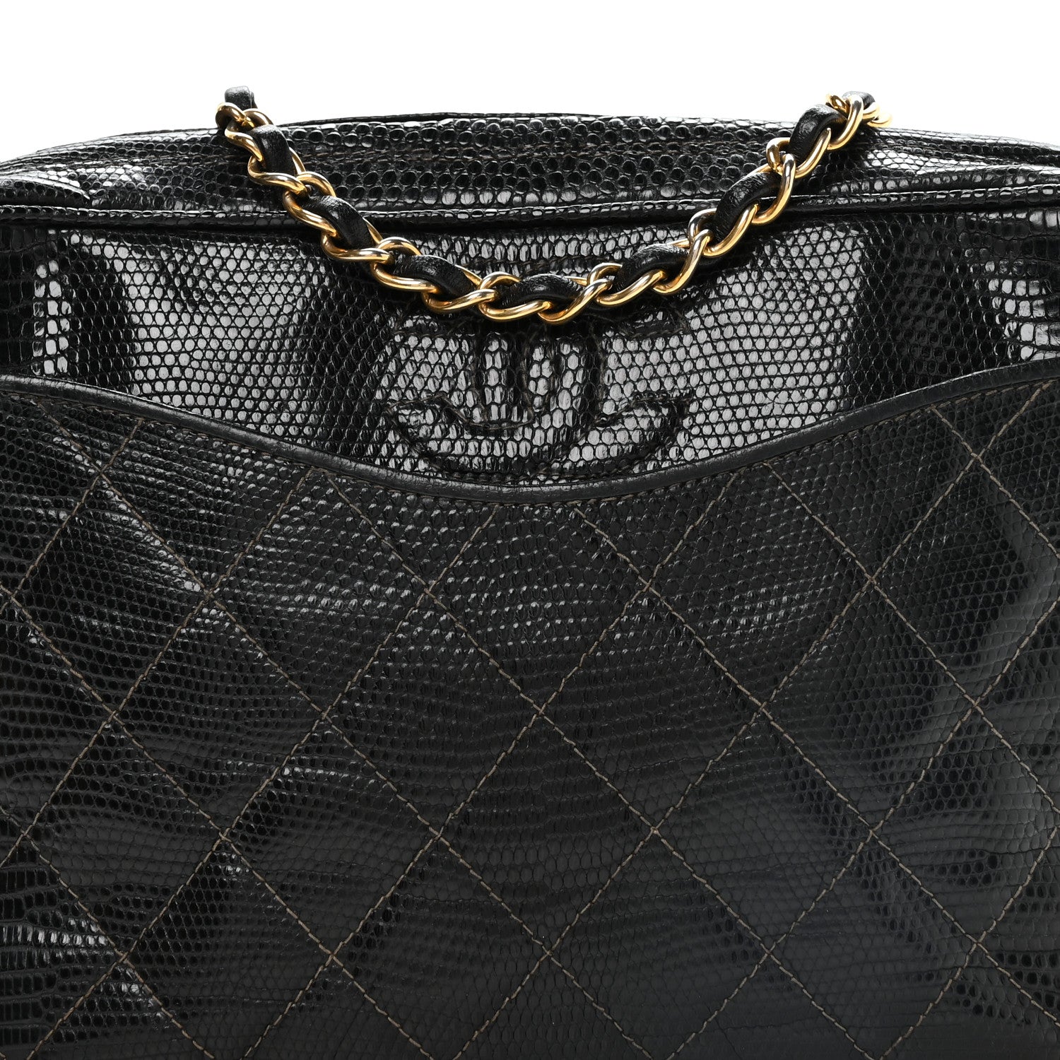 Chanel Lizard Quilted Small Tassel Camera Case Black 9 of 11