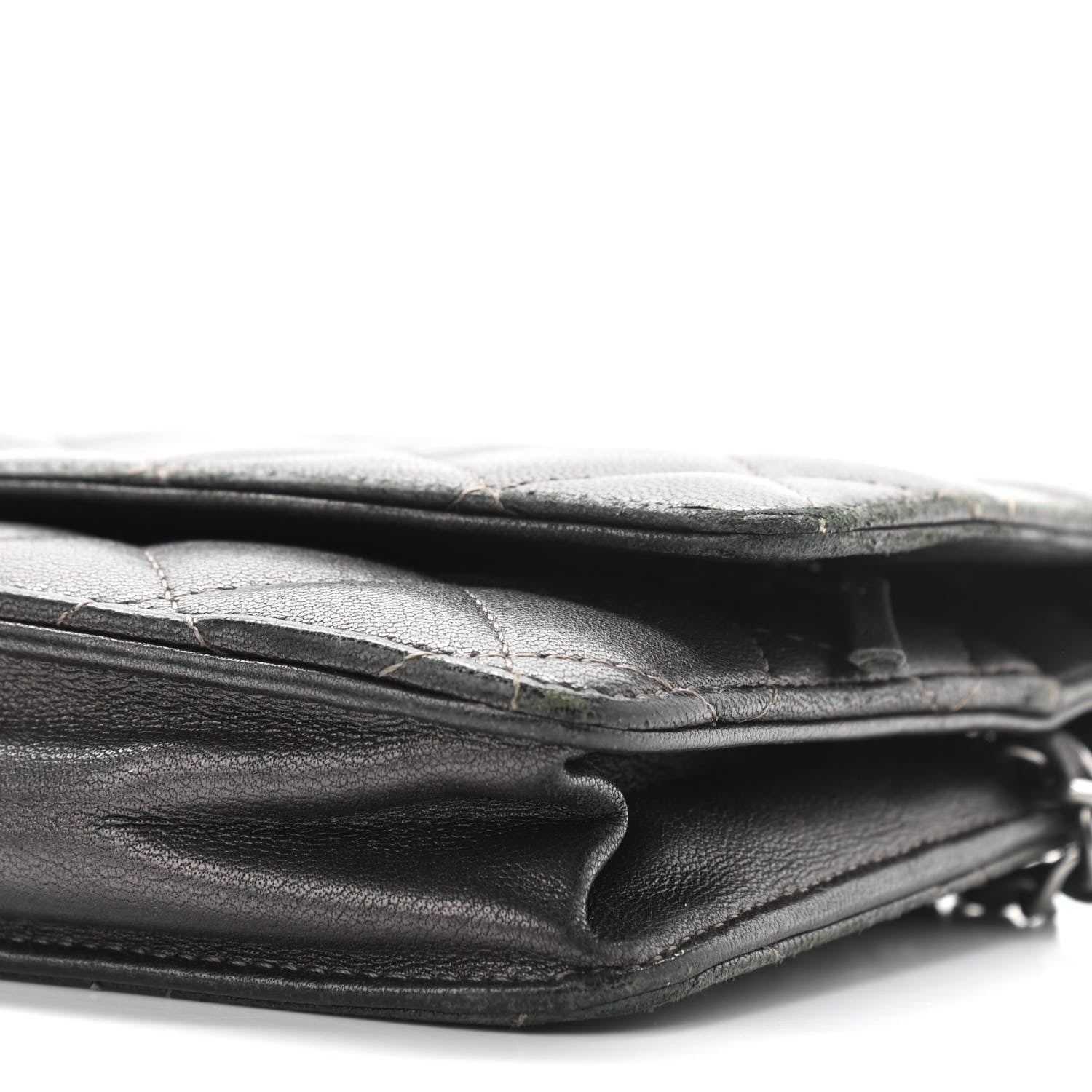 Chanel Metallic Lambskin Quilted Wallet On Chain WOC Dark Grey 10 of 12
