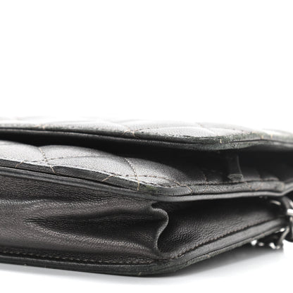 Chanel Metallic Lambskin Quilted Wallet On Chain WOC Dark Grey 10 of 12