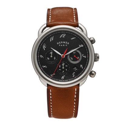 Hermes Titanium Barenia 41mm Chronograph Arceau Automatic Watch Cognac 1 of 5