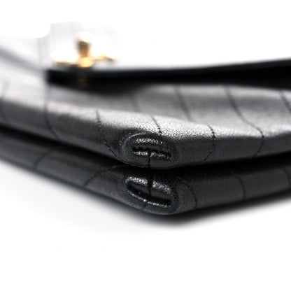 Chanel Lambskin Chevron Quilted Envelope Clutch Black 9 of 16