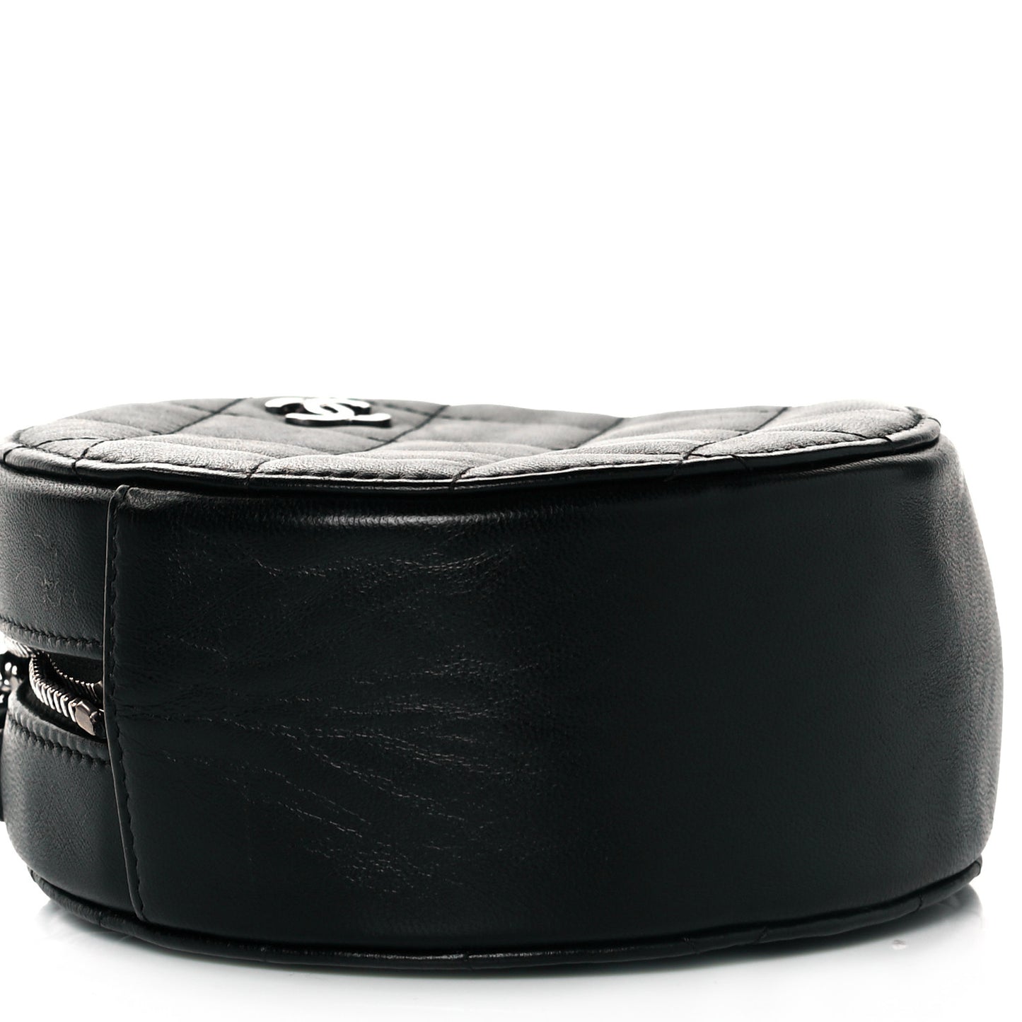 Lambskin Quilted Round Clutch With Chain Black