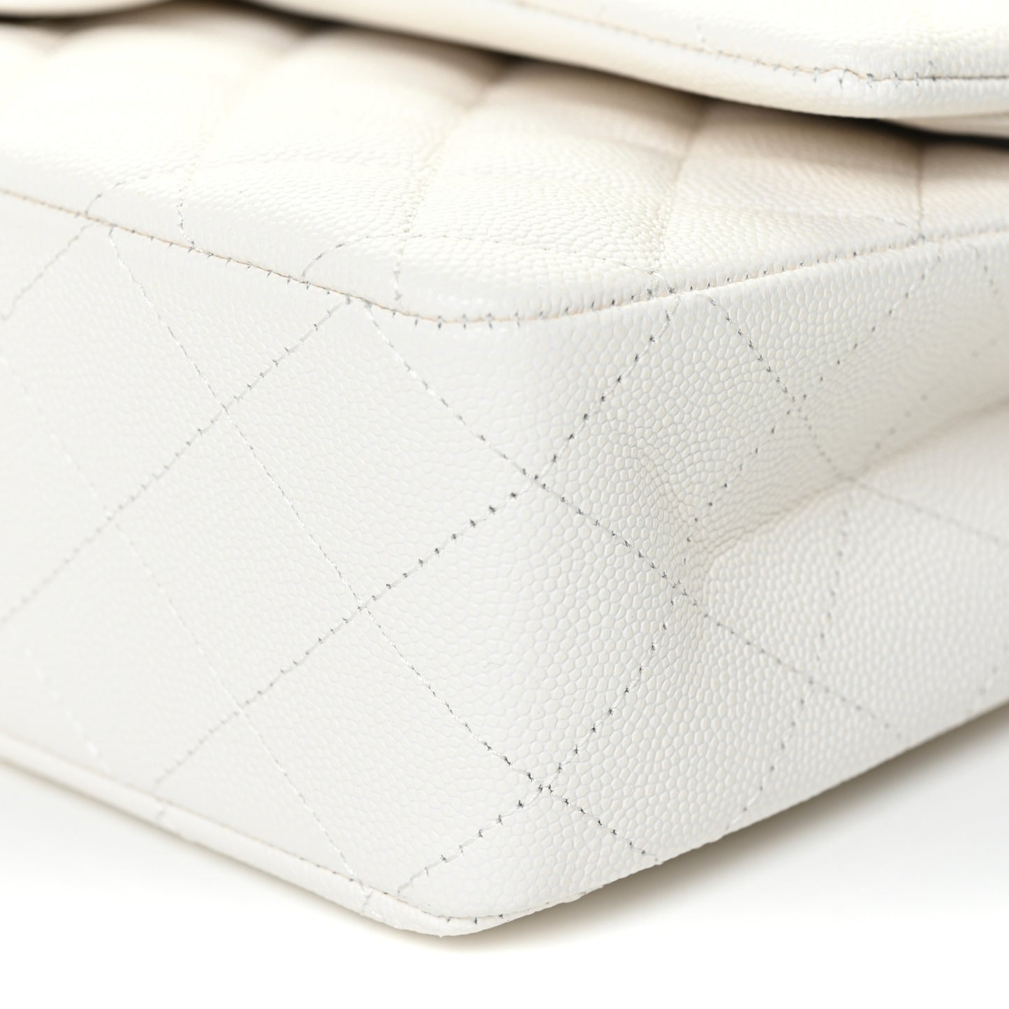 Caviar Quilted Medium Double Flap White