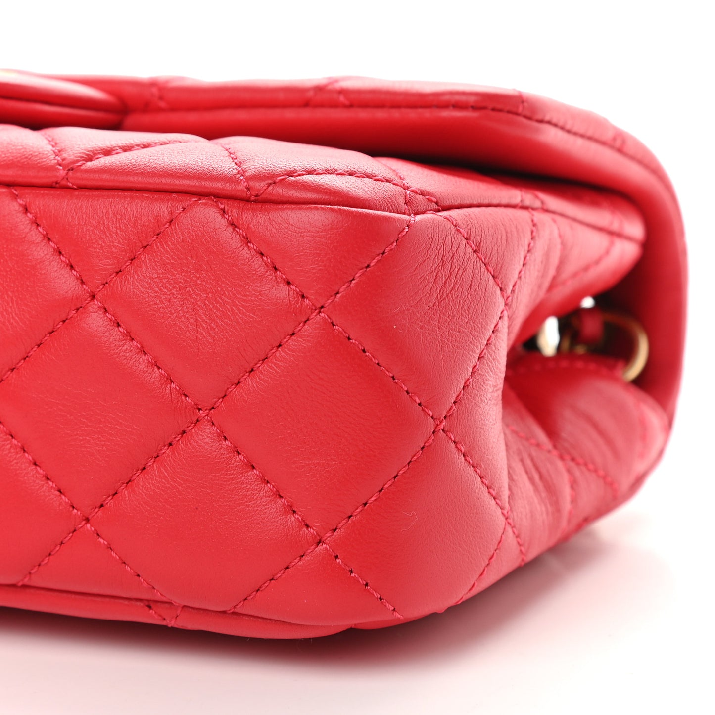 Lambskin Quilted Mini Rectangular Pearl Crush Flap Red