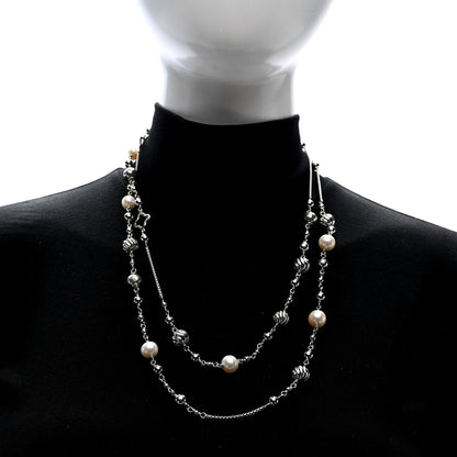 David Yurman Sterling Silver Cultured Pearl Quatrefoil Long Chain Necklace 2 of 4