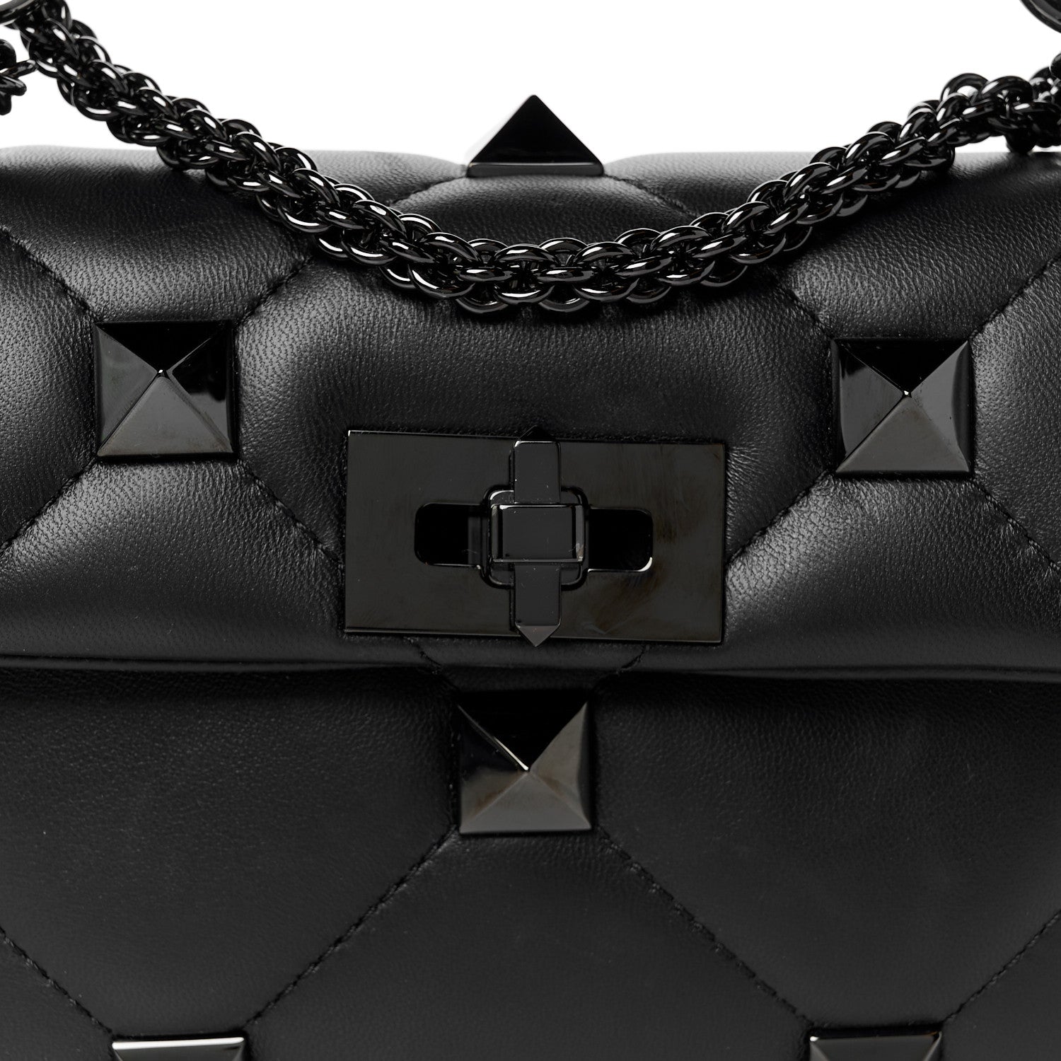 Valentino Garavani Nappa Monochrome Small Roman Stud Shoulder Bag Black 8 of 10