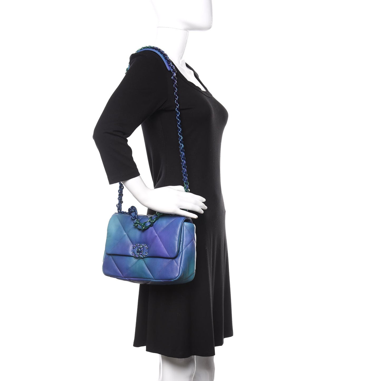 Tie Dye Calfskin Quilted Medium Chanel 19 Flap Blue Purple