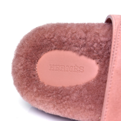 Hermes Suede Goatskin Woolskin Womens Chypre Sandals 38 Rose Aube 6 of 6
