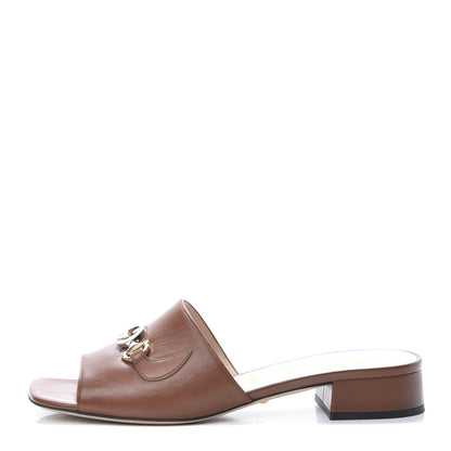 Gucci Malaga Kid Zumi Mid Heel Slide Sandals 39 Brown Papaya 1 of 14