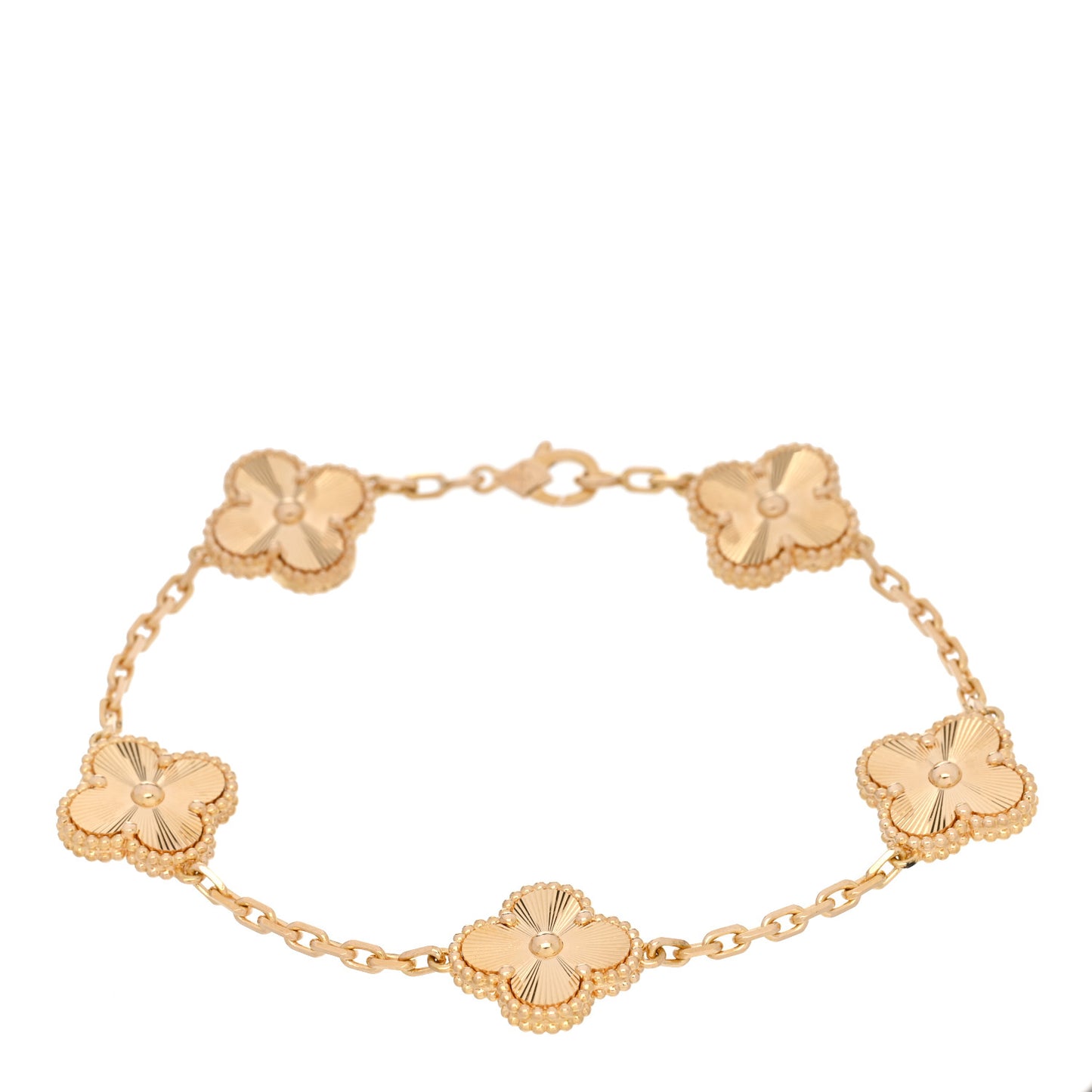 18K Yellow Gold 5 Motifs Guilloche Vintage Alhambra Bracelet