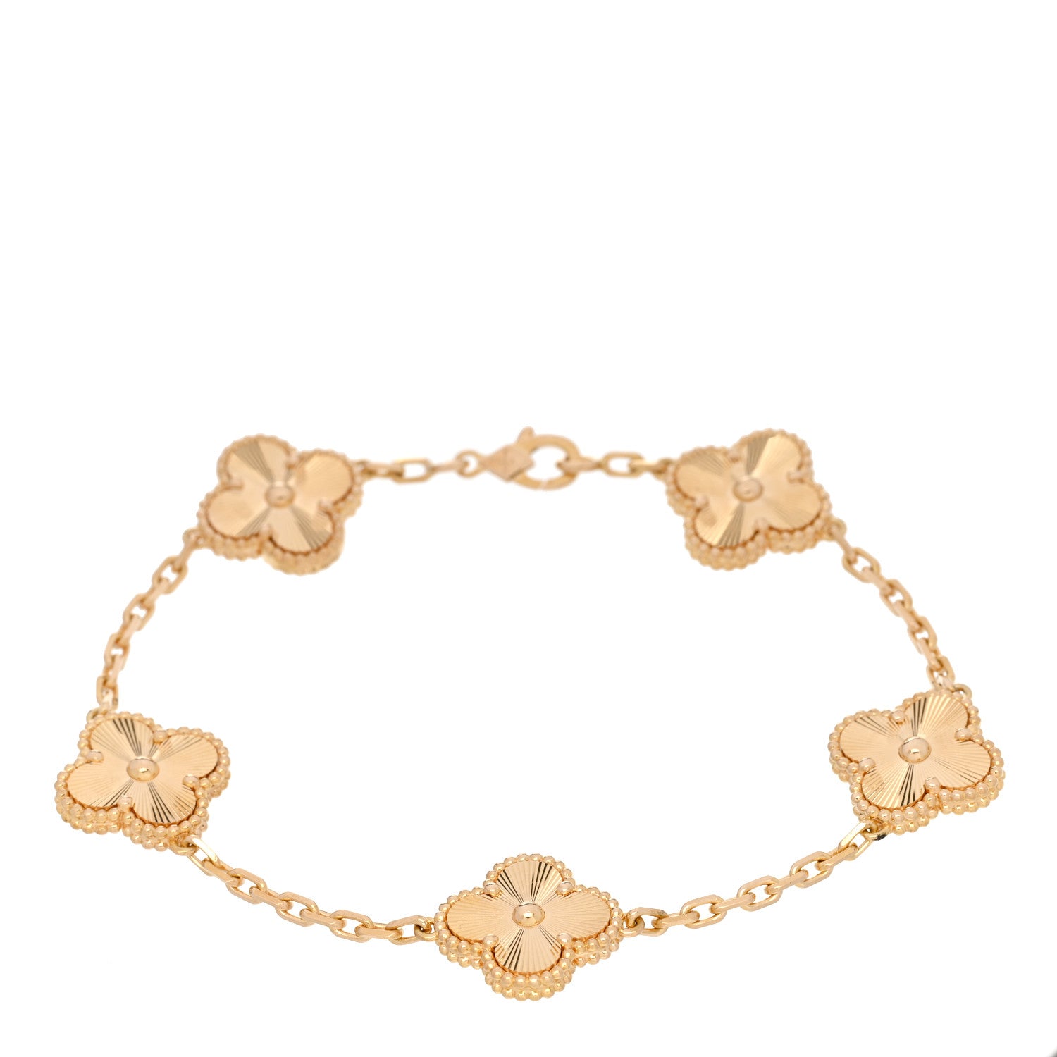 Van Cleef & Arpels 18K Yellow Gold 5 Motifs Guilloche Vintage Alhambra Bracelet 1 of 5