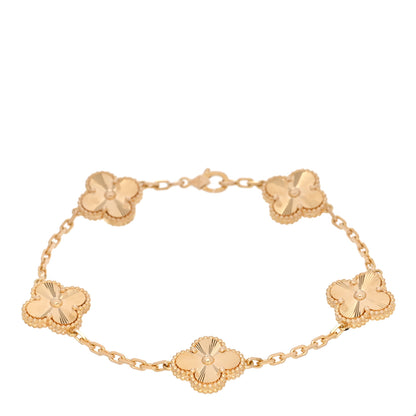 Van Cleef & Arpels 18K Yellow Gold 5 Motifs Guilloche Vintage Alhambra Bracelet 1 of 5