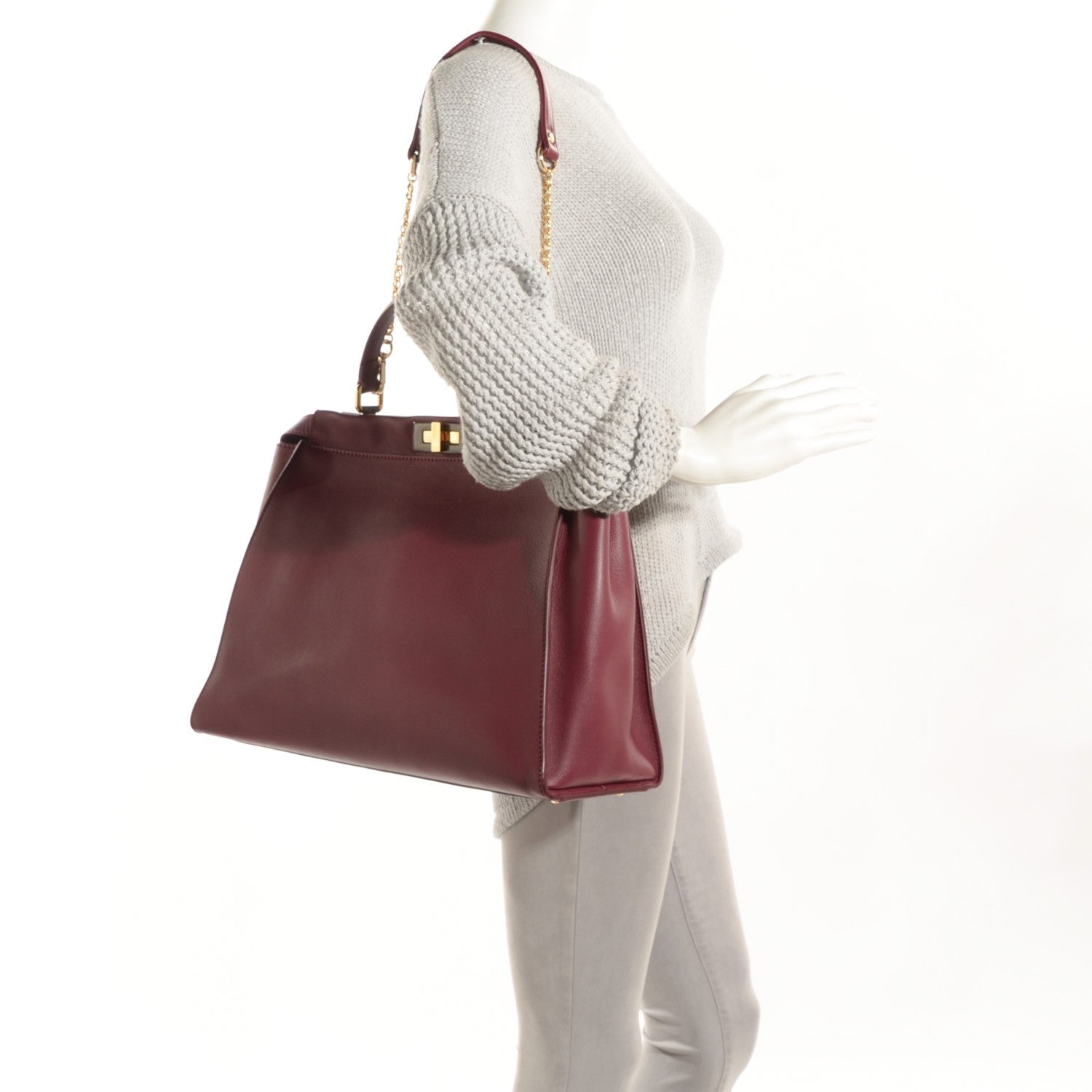Fendi Vitello Dolce Marmol Large Peekaboo Iconic Satchel Bordeaux Graphite 5 of 12