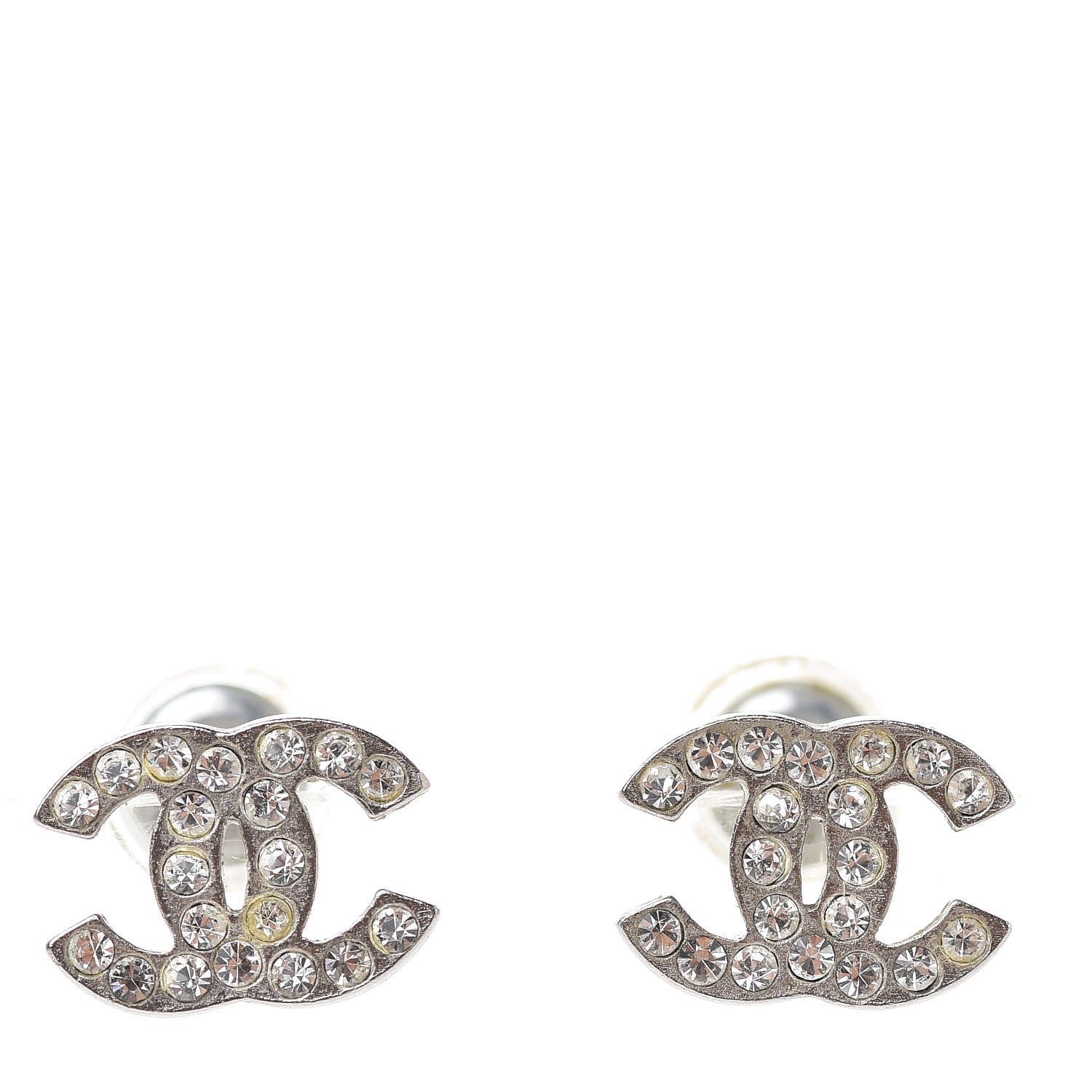 Chanel Crystal Timeless CC Earrings Silver 1 of 4
