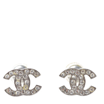 Chanel Crystal Timeless CC Earrings Silver 1 of 4