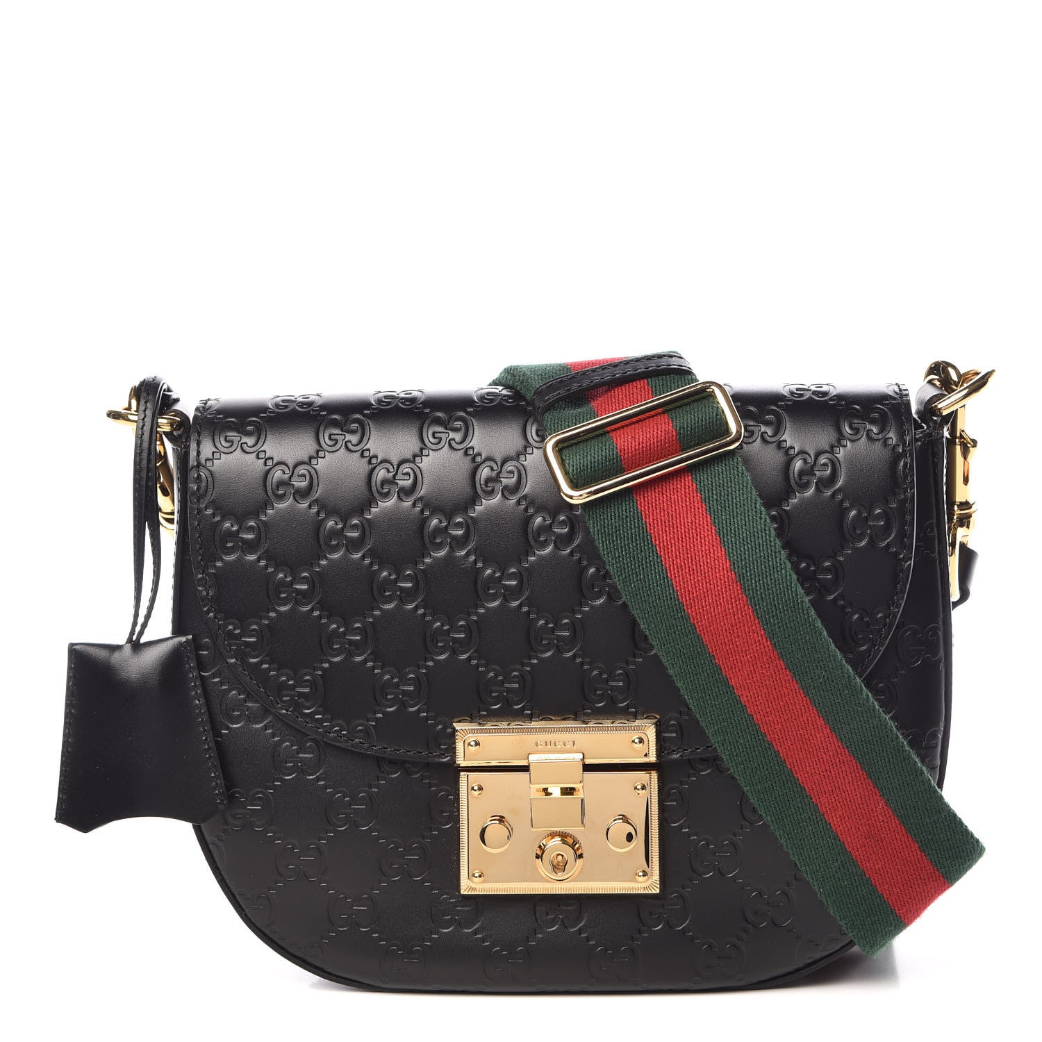 Gucci Guccissima Web Medium Padlock Messenger Shoulder Bag Black 1 of 11