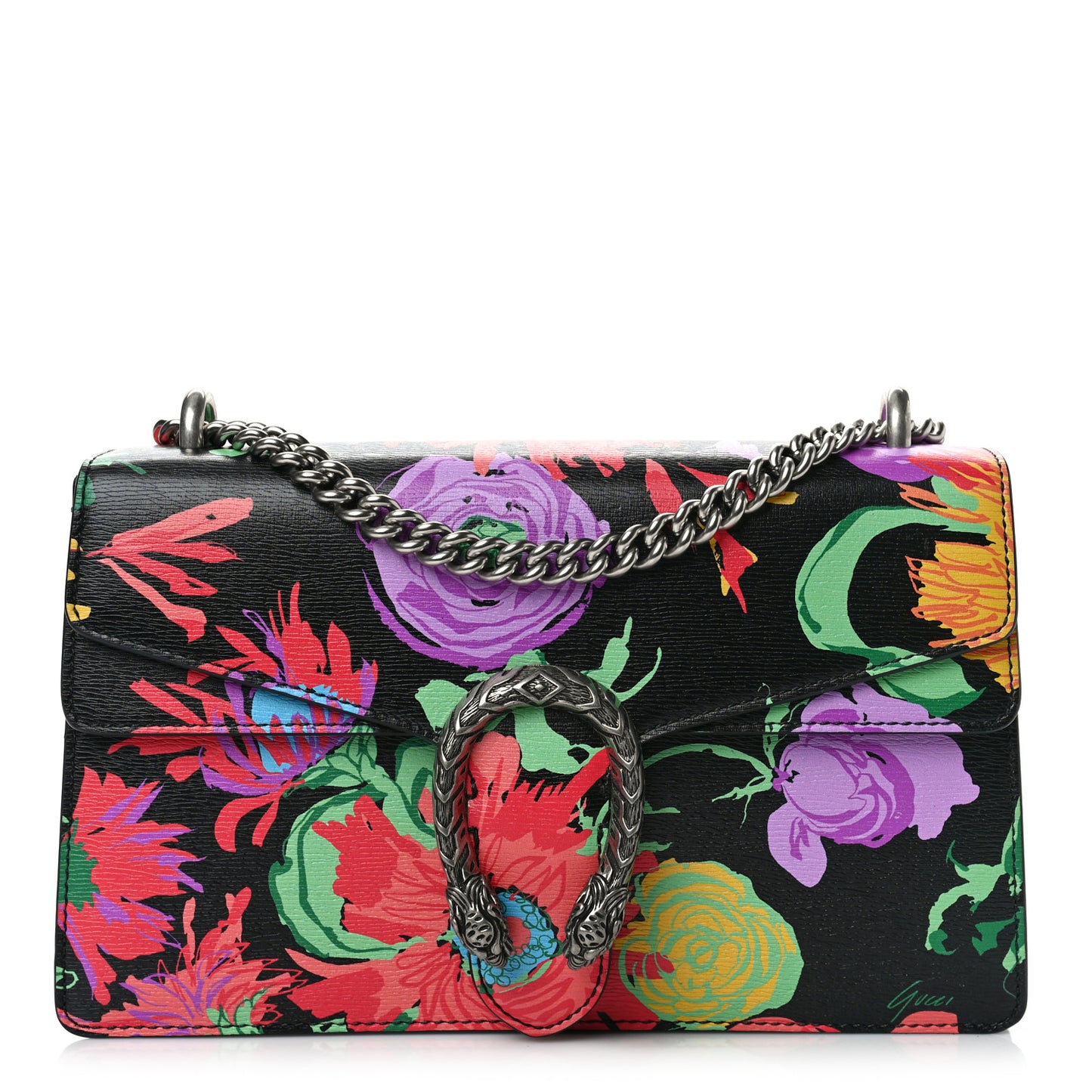 X KEN SCOTT New Shangai Calfskin Jenny Floral Print Small Dionysus Shoulder Bag Black Pink