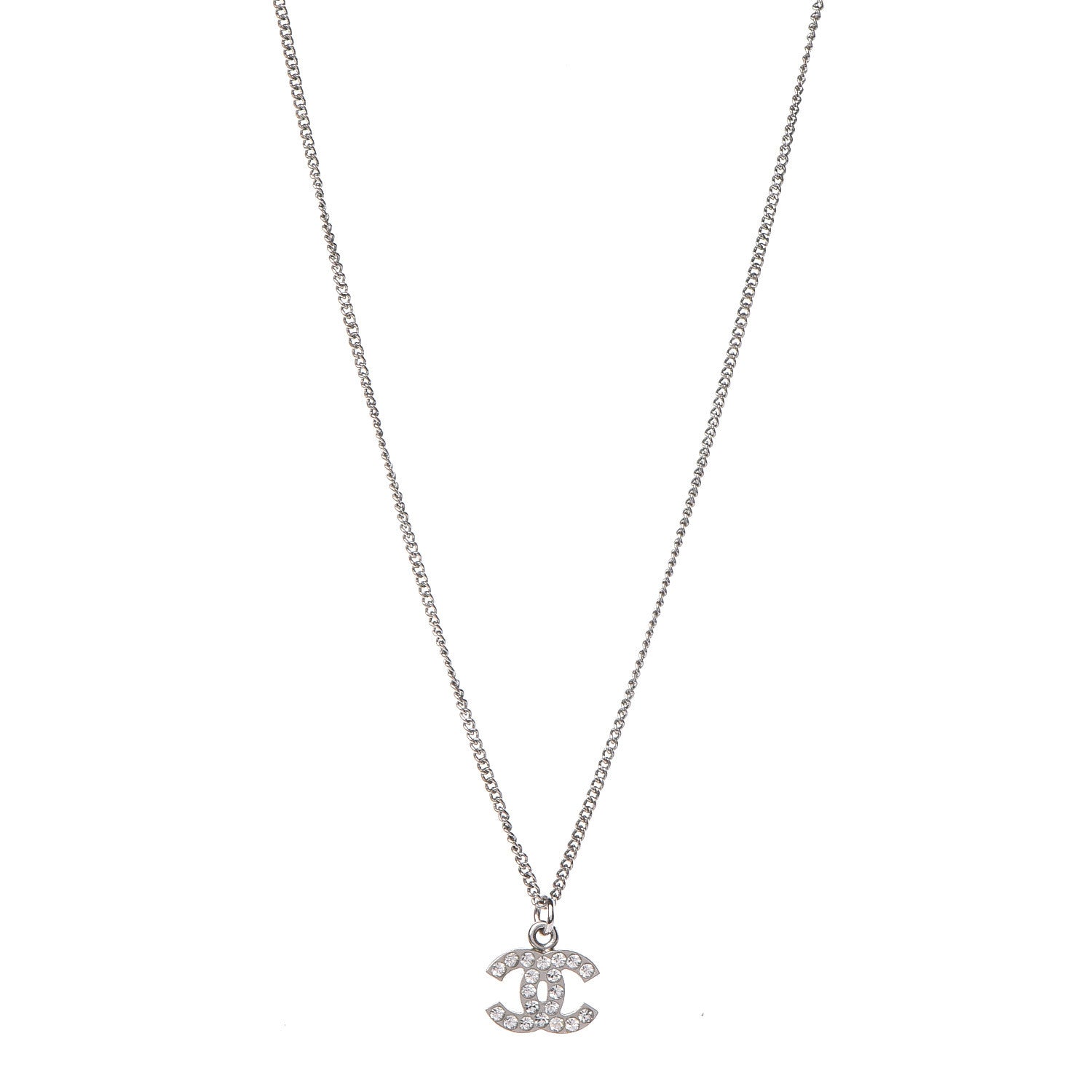 Chanel Crystal CC Necklace Silver 1 of 6