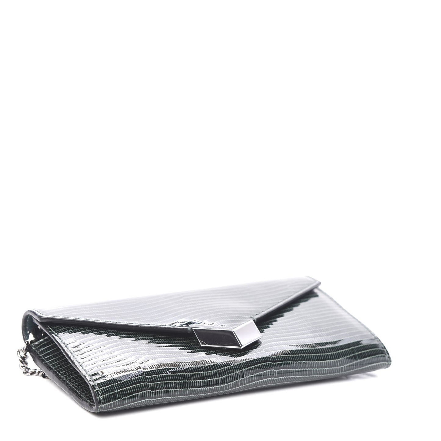 Patent Lizard Embossed Chain Clutch Green