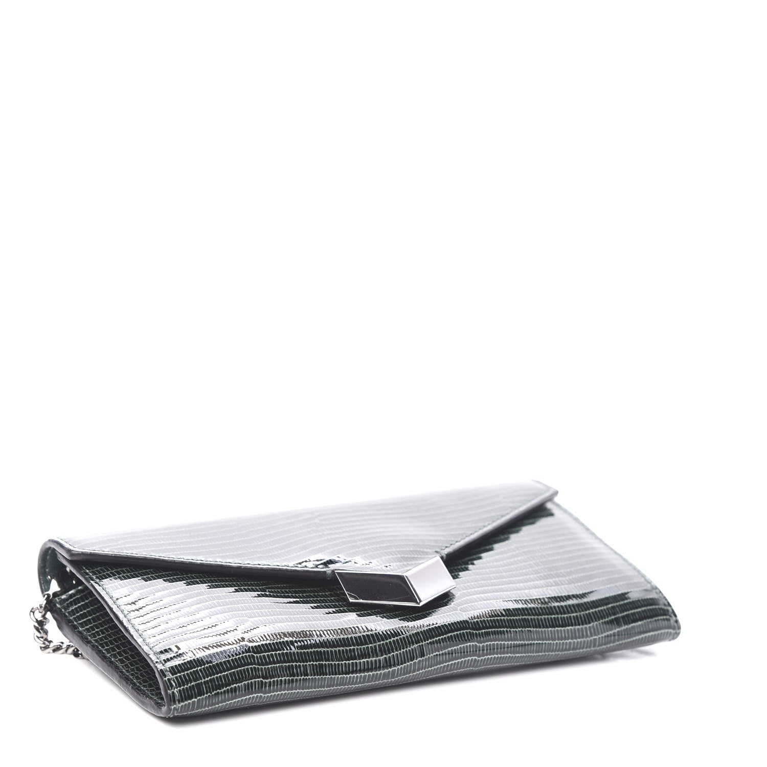 Jimmy Choo Patent Lizard Embossed Chain Clutch Green 3 of 10