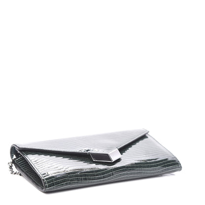 Jimmy Choo Patent Lizard Embossed Chain Clutch Green 3 of 10