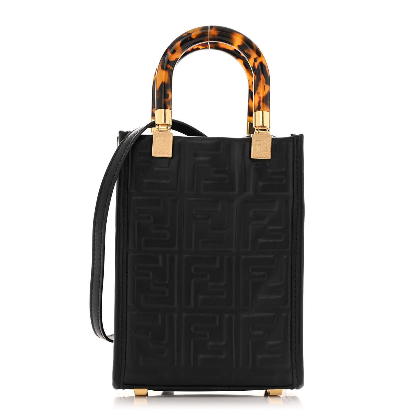 Vitello Plexiglass FF Embossed Mini Fendi Sunshine Shopper Tote Black