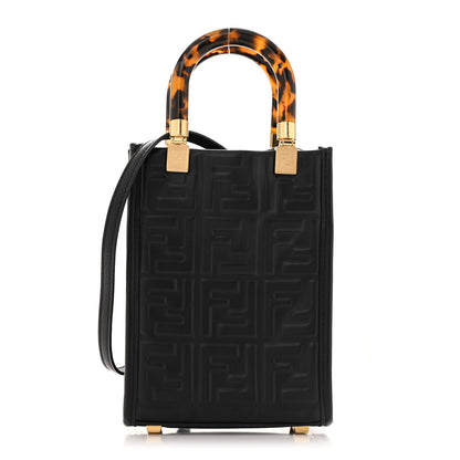 Fendi Vitello Plexiglass FF Embossed Mini Fendi Sunshine Shopper Tote Black 1 of 12